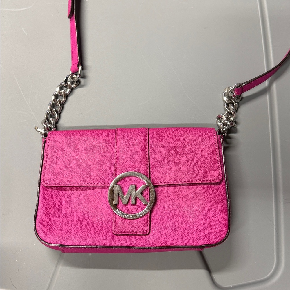 Michael Kors Fuchsia Crossbody Bag with Silver Chain